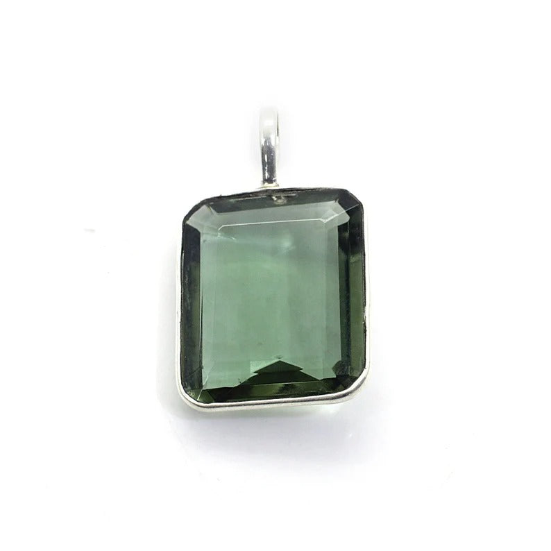 Green Amethyst Gemstone 92.5 Sterling Silver Square Pendant