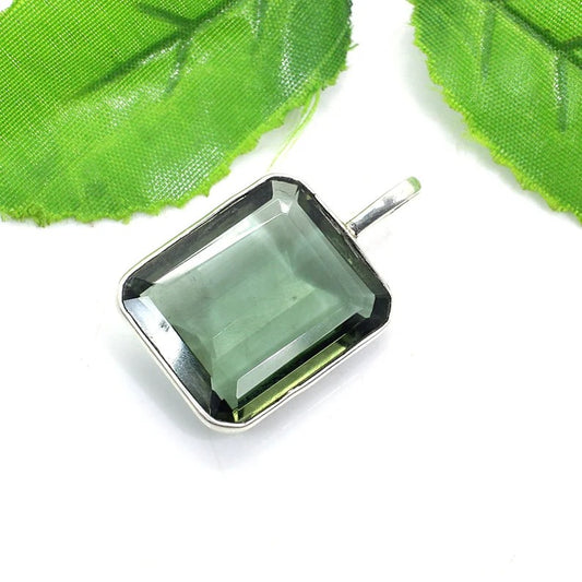 Green Amethyst Gemstone 92.5 Sterling Silver Square Pendant