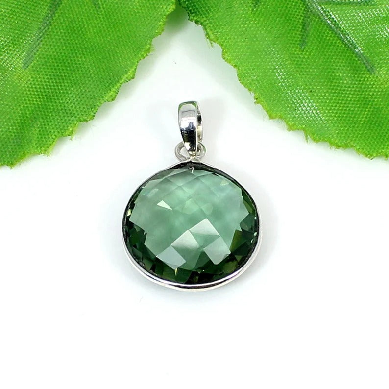 92.5 Sterling Silver Green Amethyst Gemstone Pendant