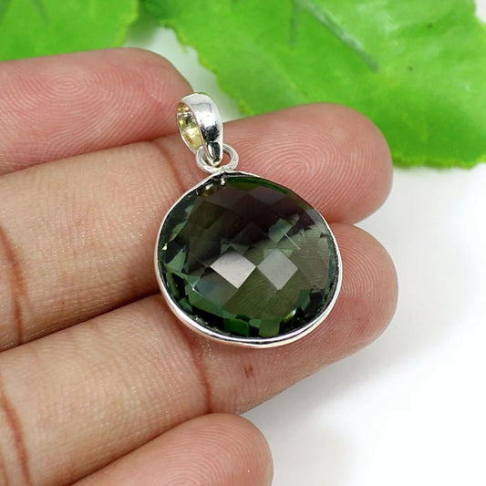 92.5 Sterling Silver Green Amethyst Gemstone Pendant