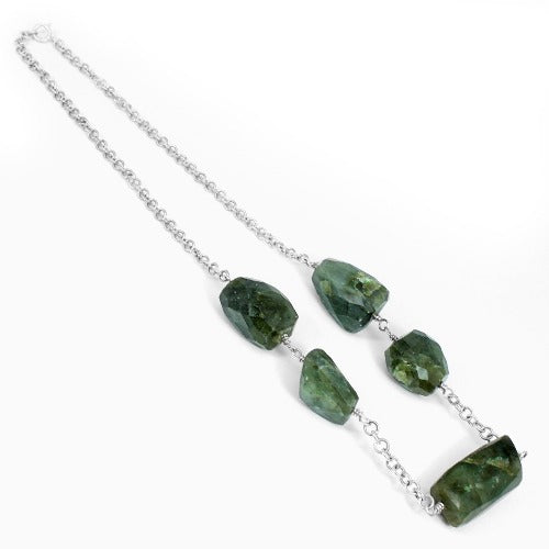 Solid 925 Sterling Silver Labradorite Fancy Gemstone Beads Chain Necklace 18 Inch