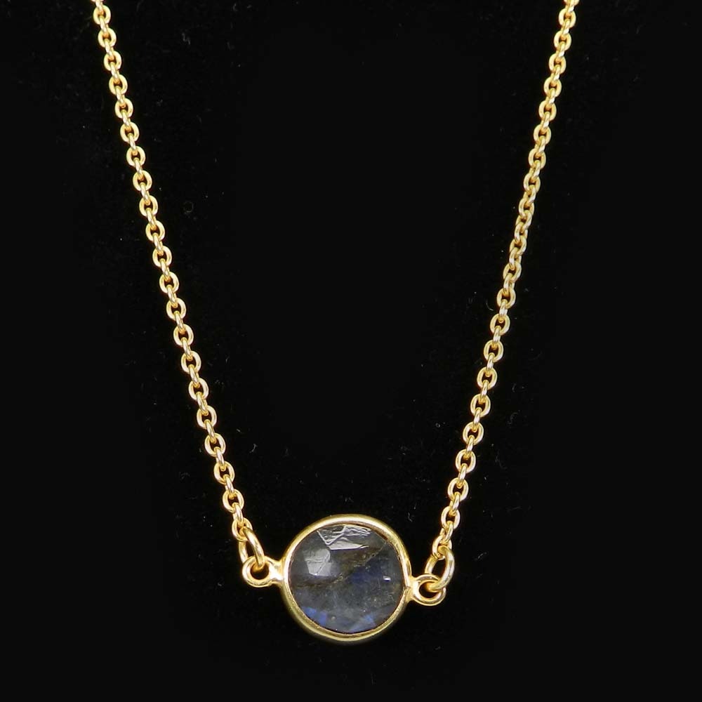 Party Wear Labradorite 19 Inch 18K Gold Plated Bezel Chain Necklace