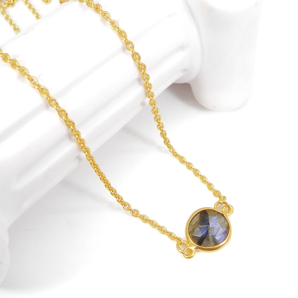 Party Wear Labradorite 19 Inch 18K Gold Plated Bezel Chain Necklace