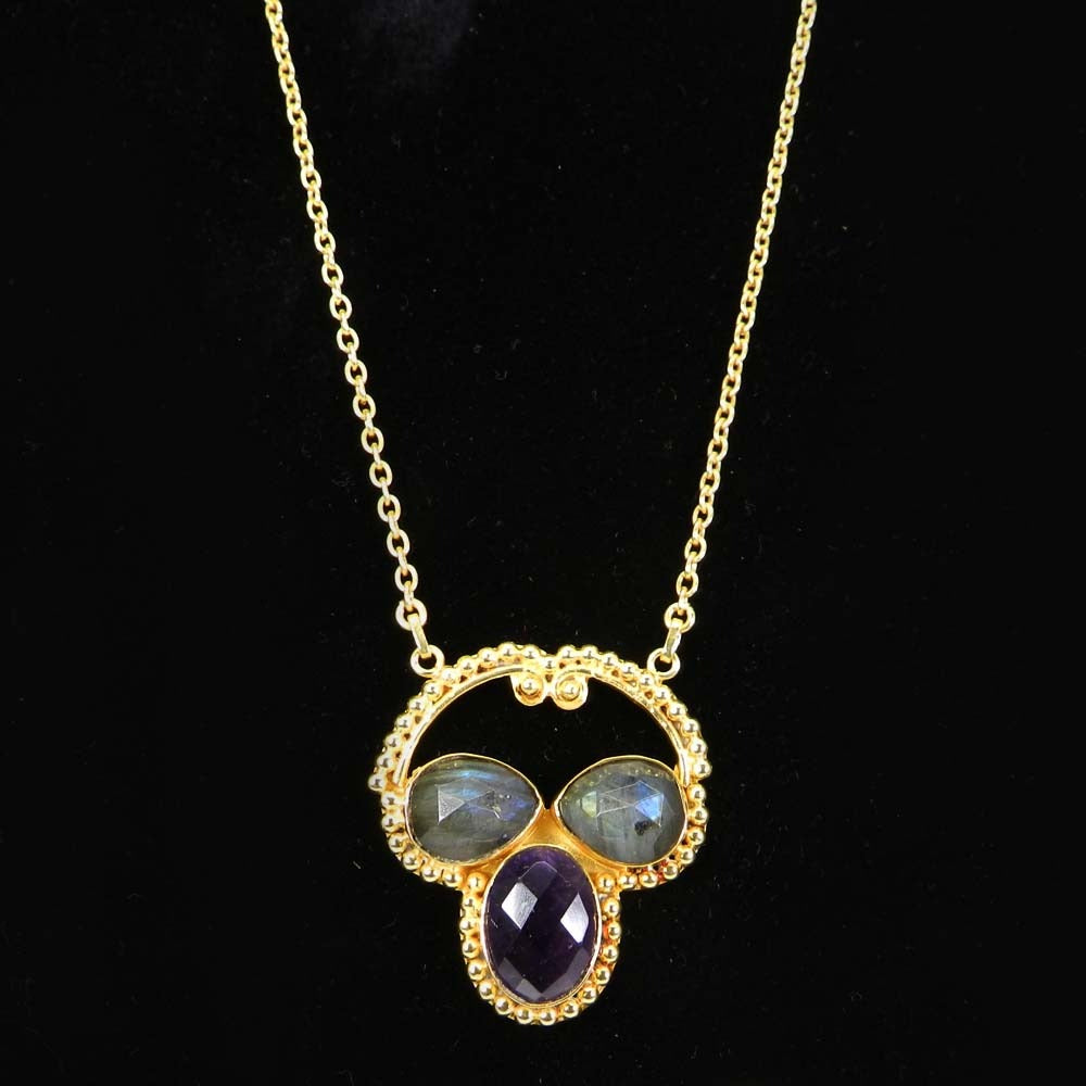 Labradorite Amethyst 21 Inch 18K Gold Plated Designer Chain Necklace