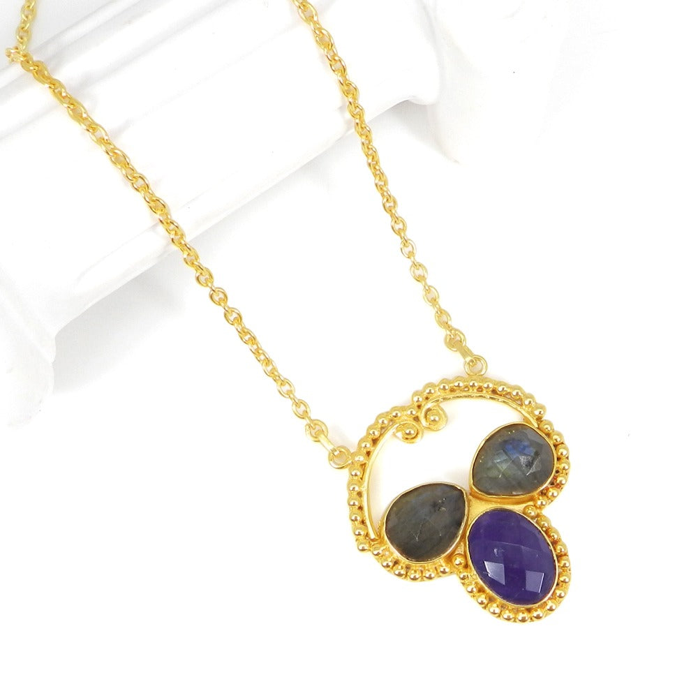 Labradorite Amethyst 21 Inch 18K Gold Plated Designer Chain Necklace