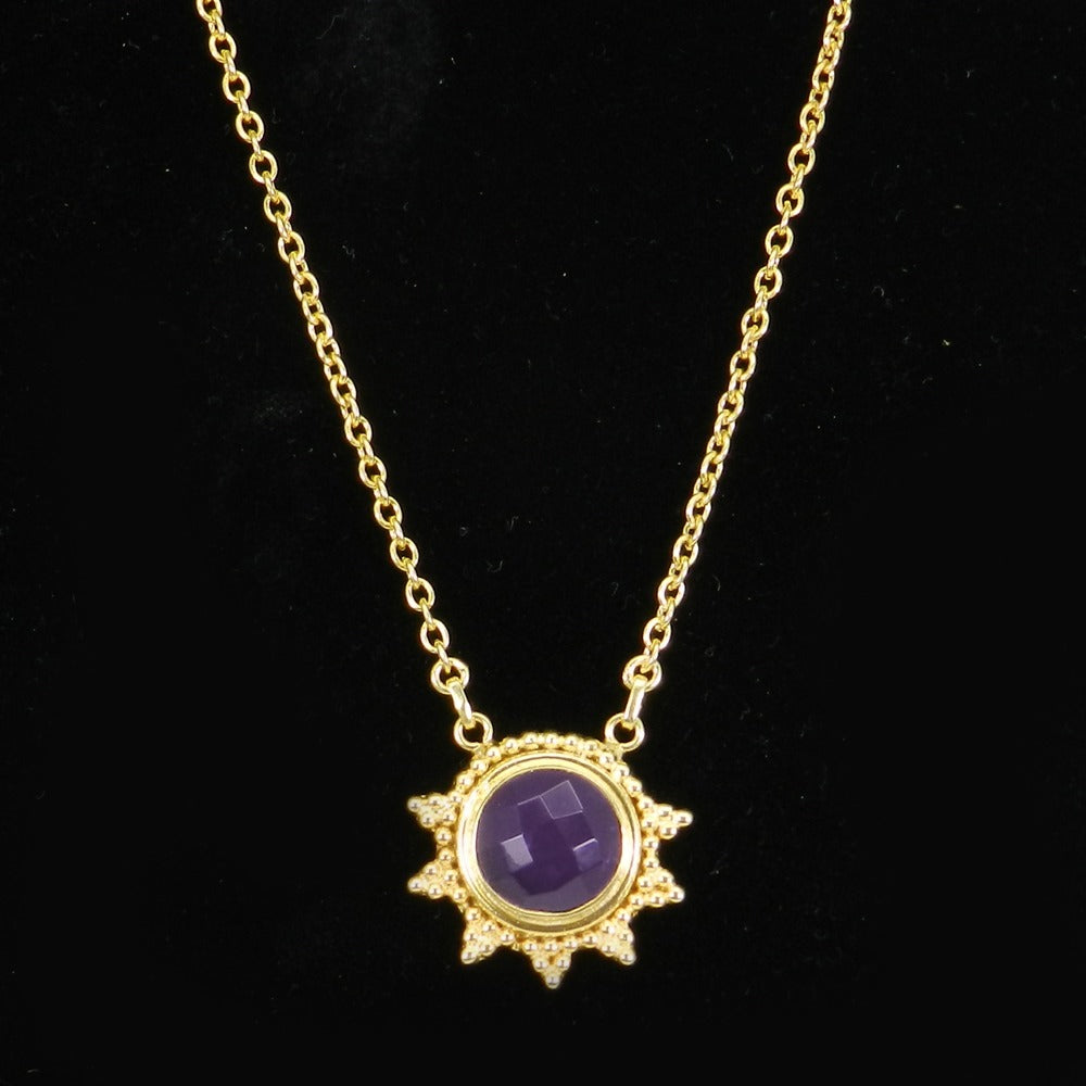 Natural Amethyst 19 Inch 18K Gold Plated Designer Chain Necklace