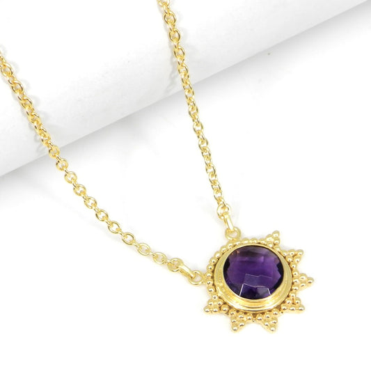 Natural Amethyst 19 Inch 18K Gold Plated Designer Chain Necklace