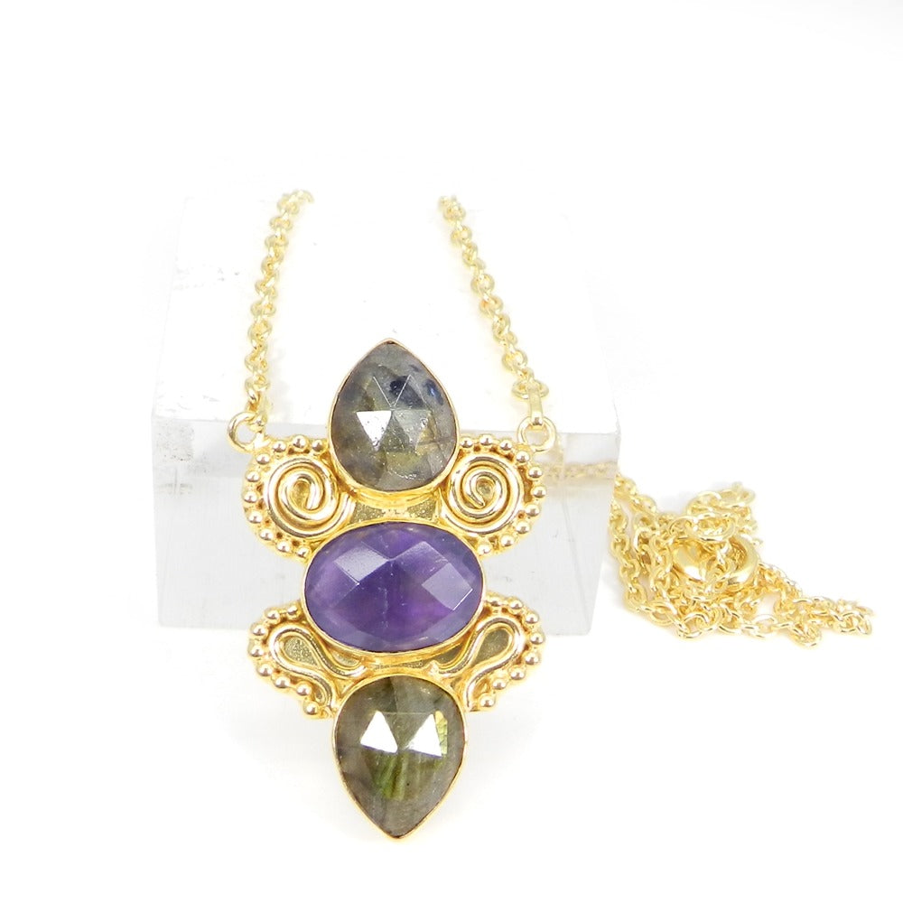 Amethyst Labradorite 20 Inch 18K Gold Plated Designer Necklace