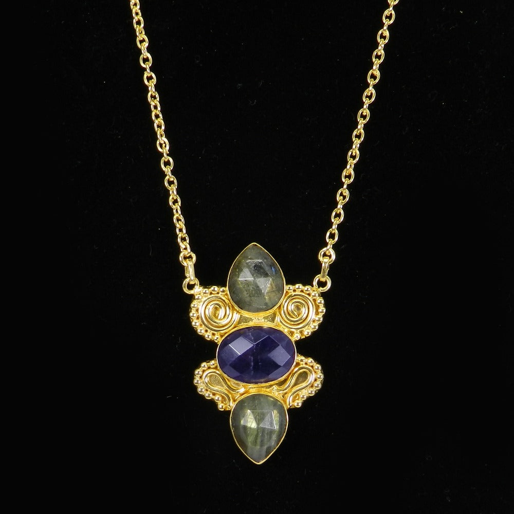 Amethyst Labradorite 20 Inch 18K Gold Plated Designer Necklace