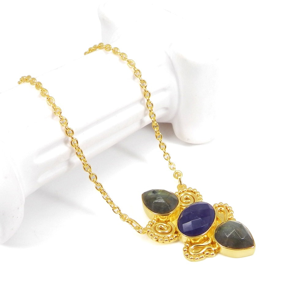 Amethyst Labradorite 20 Inch 18K Gold Plated Designer Necklace