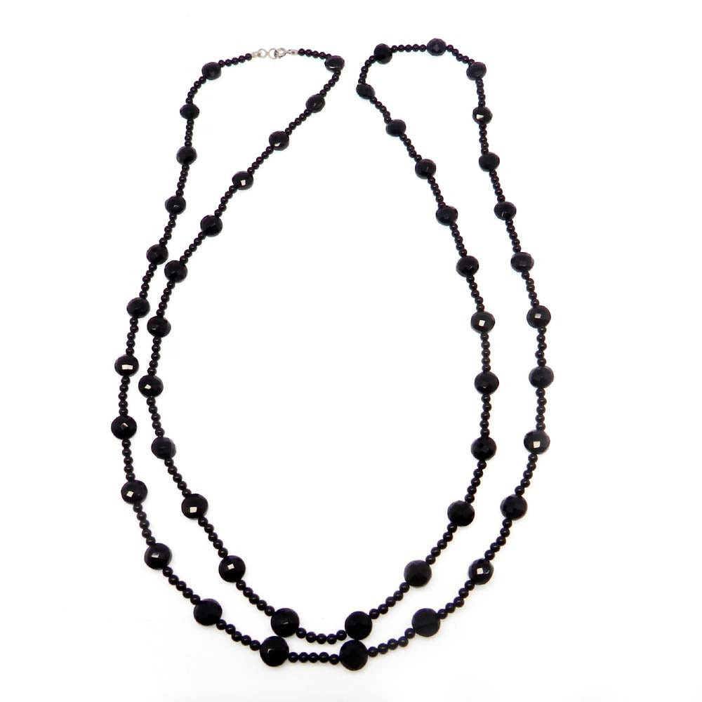 Black Onyx Round Briolette 46 inch Beads Necklace