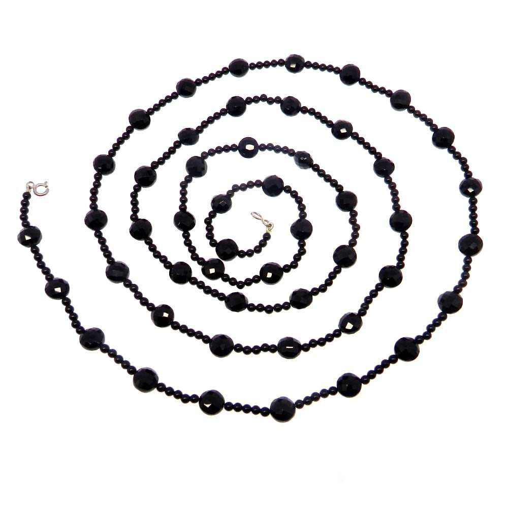 Black Onyx Round Briolette 46 inch Beads Necklace