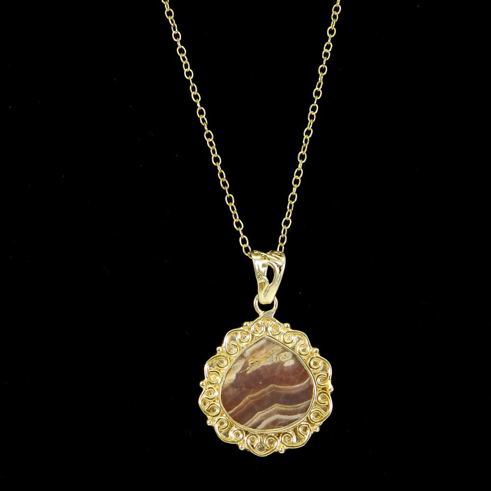 Exclusive Frausted Rhodochrosite 18K Gold Plated Designer Pendant With Chain