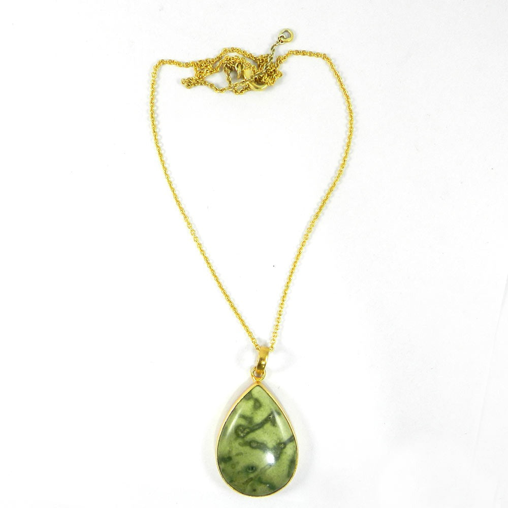 Frog Skin Jasper 46mm 18k Gold Plated Bezel With Chain Pendant