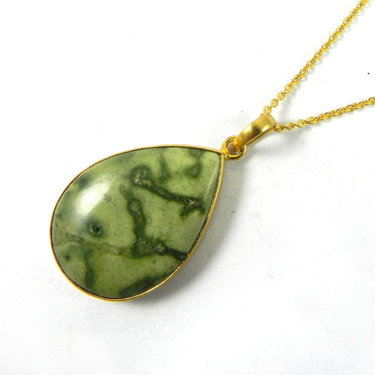 Frog Skin Jasper 46mm 18k Gold Plated Bezel With Chain Pendant