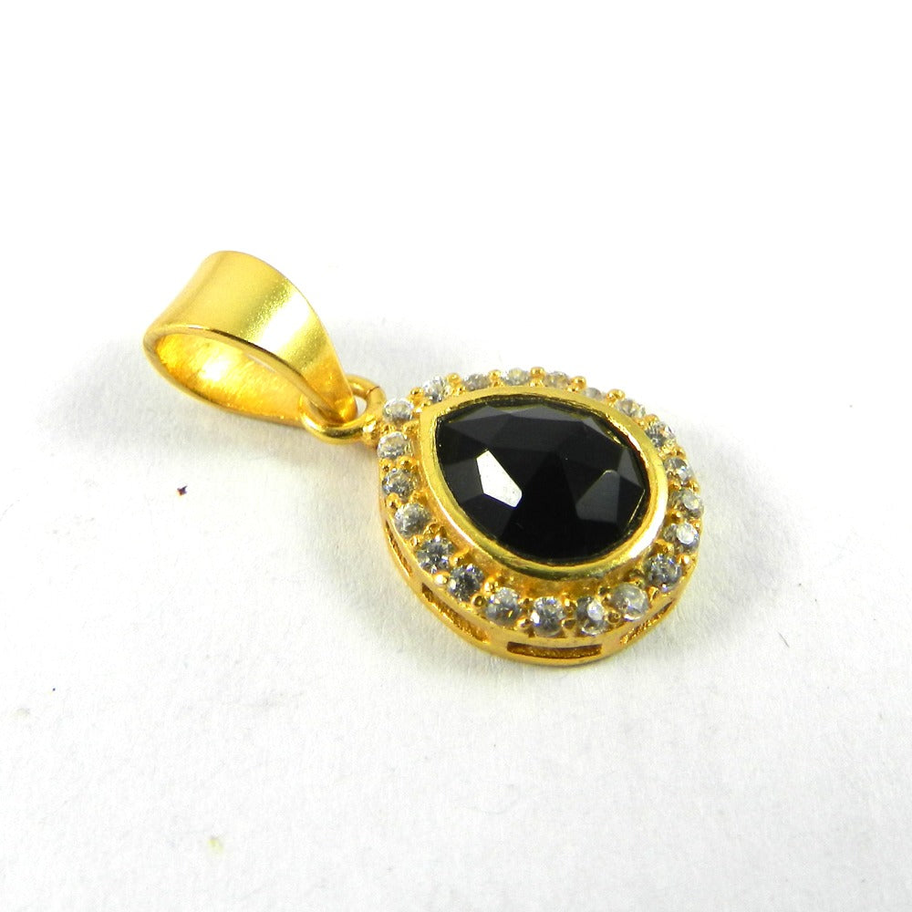 Black Onyx & CZ 25mm 18k Gold Plated Bezel Pendant