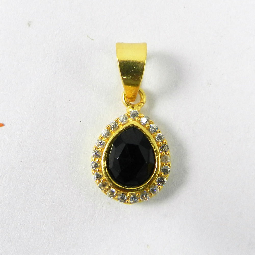 Black Onyx & CZ 25mm 18k Gold Plated Bezel Pendant