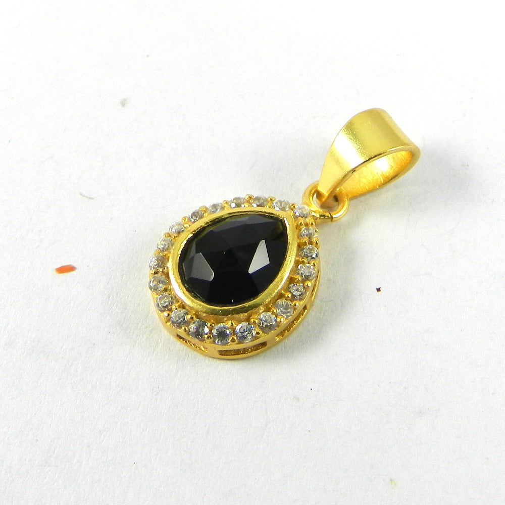 Black Onyx & CZ 25mm 18k Gold Plated Bezel Pendant