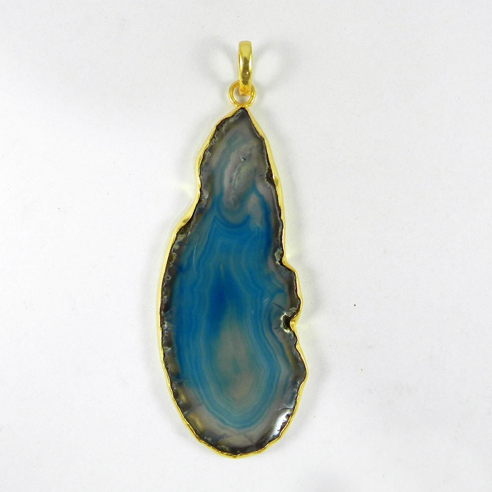 Brazil Agate Slice 94mm 18k Gold Plated Bezel Pendant