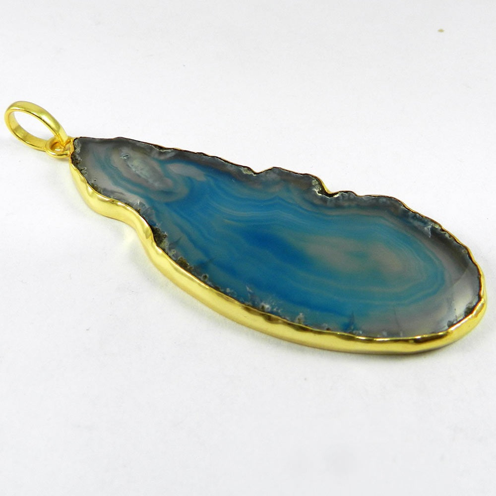 Brazil Agate Slice 94mm 18k Gold Plated Bezel Pendant