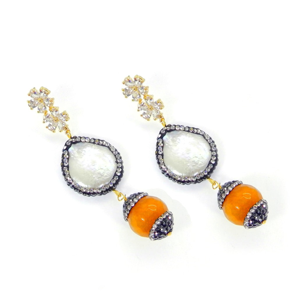 Biwa Pearl Gemstone Designer Party Wear Stud Earring