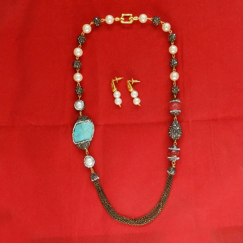 2 Pcs Handcrafted Turquoise Gemstone Designer Necklace Earring Set