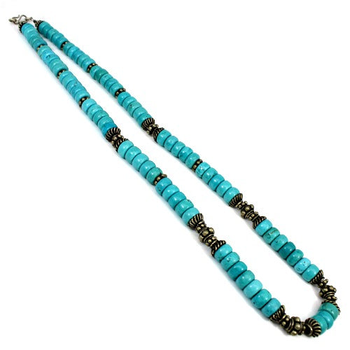 Turquoise Heishi Beads White Metal Necklace Roundel Cabochon 6 mm 70.29 Gram Beads Necklace