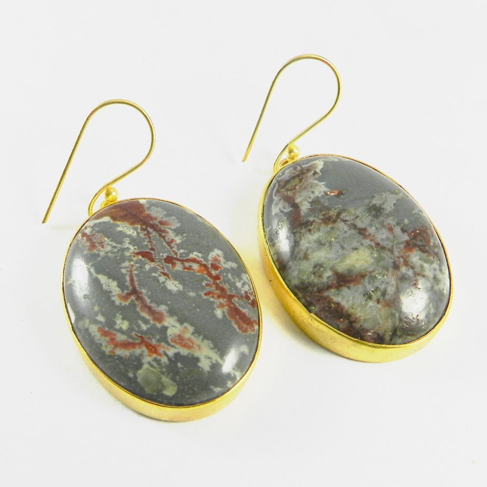 Porcelain jasper 18k Gold Plated Bezel Earring