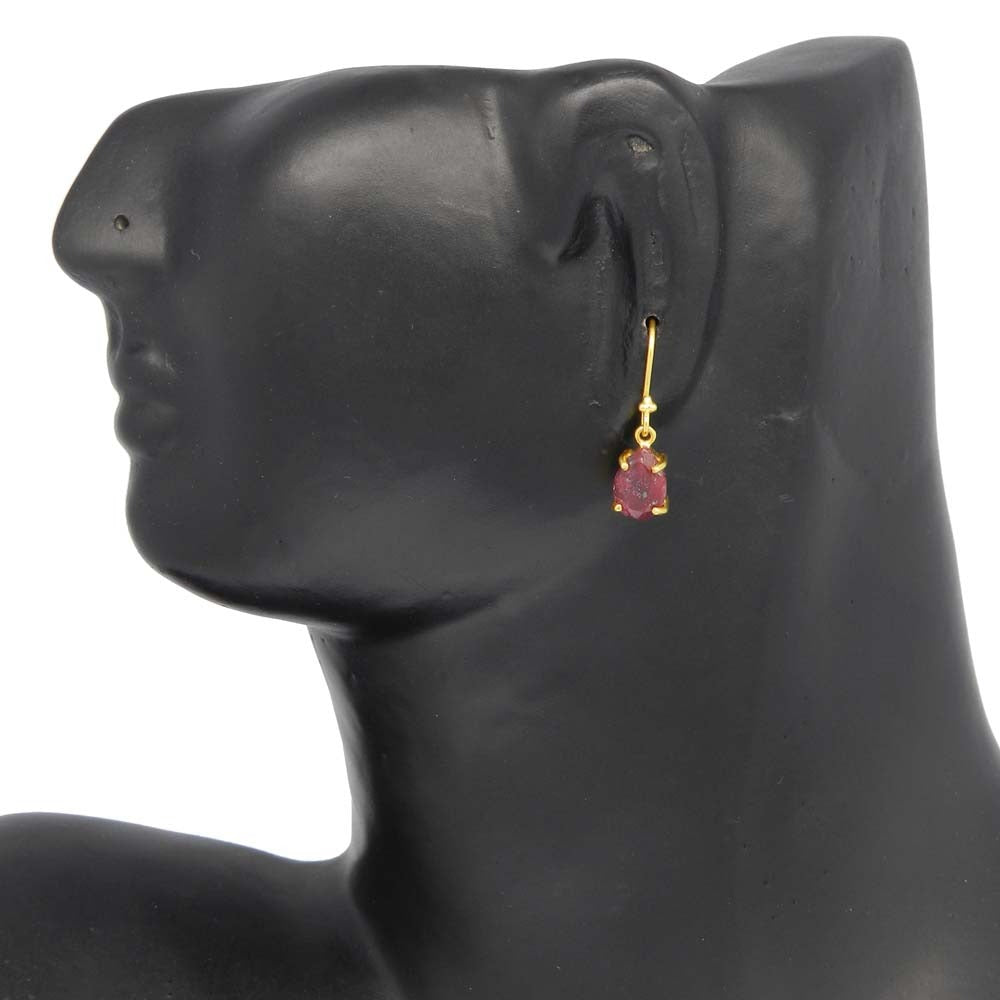 925 Sterling Silver Ruby Corundum Pear Gemstone Dangle Earrings