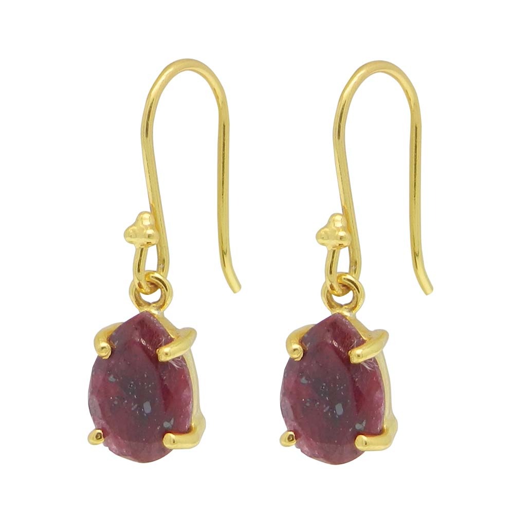 925 Sterling Silver Ruby Corundum Pear Gemstone Dangle Earrings