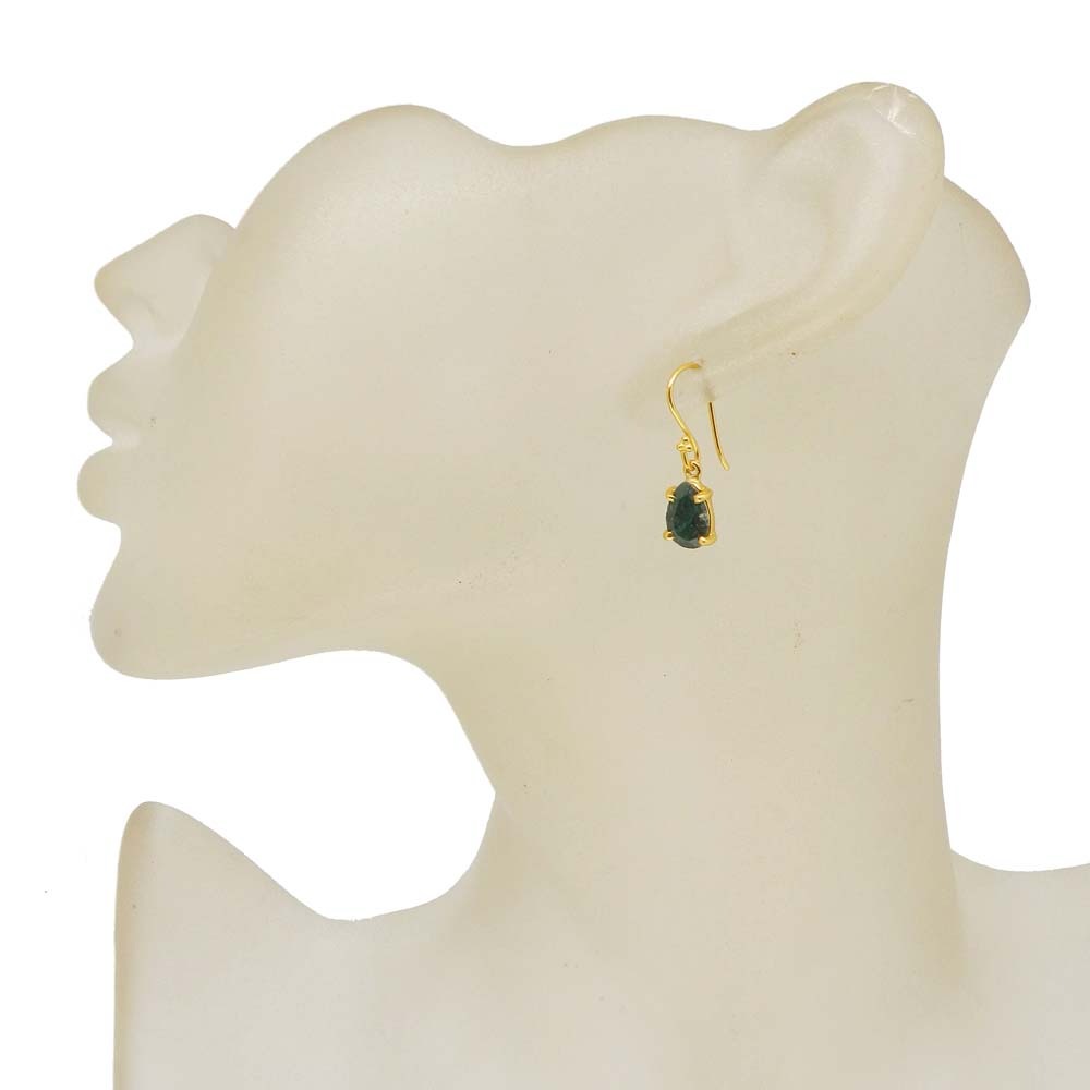 925 Sterling Silver Emerald Corundum Pear Gemstone Dangle Earrings