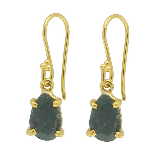 925 Sterling Silver Emerald Corundum Pear Gemstone Dangle Earrings