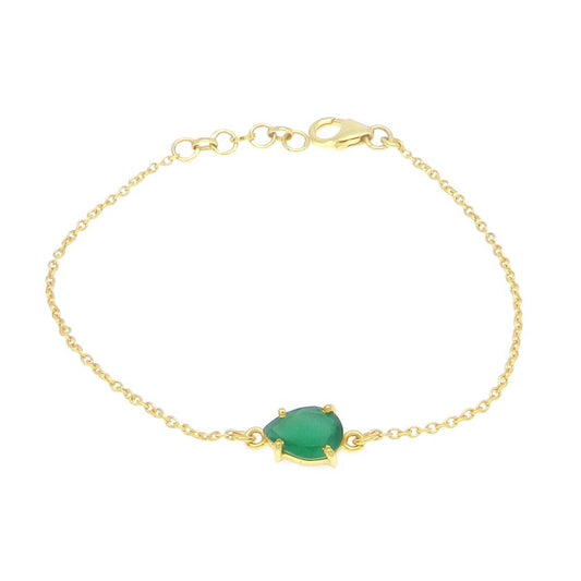 925 Sterling Silver Green Onyx Pear Gemstone Chain Bracelet