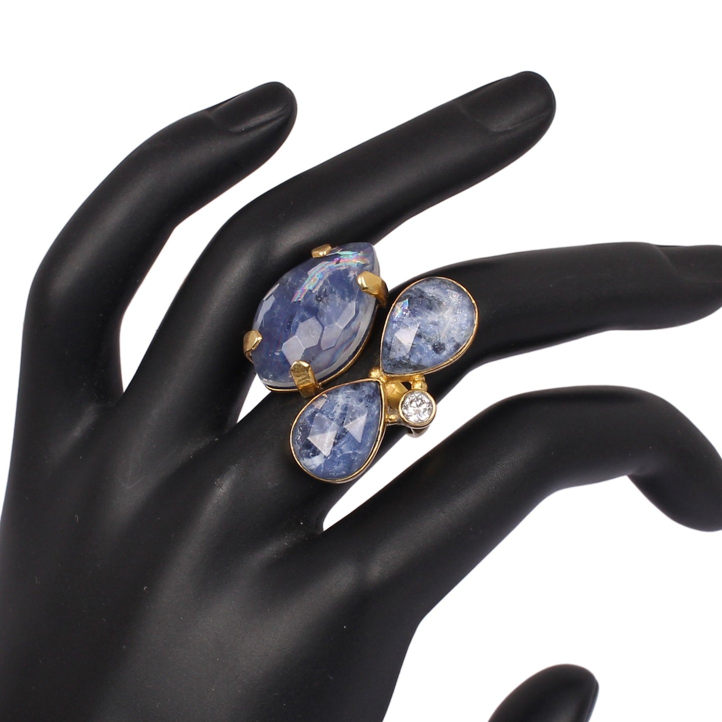 Sodalite & Crystal Doublet Gold Plated Brass Ring