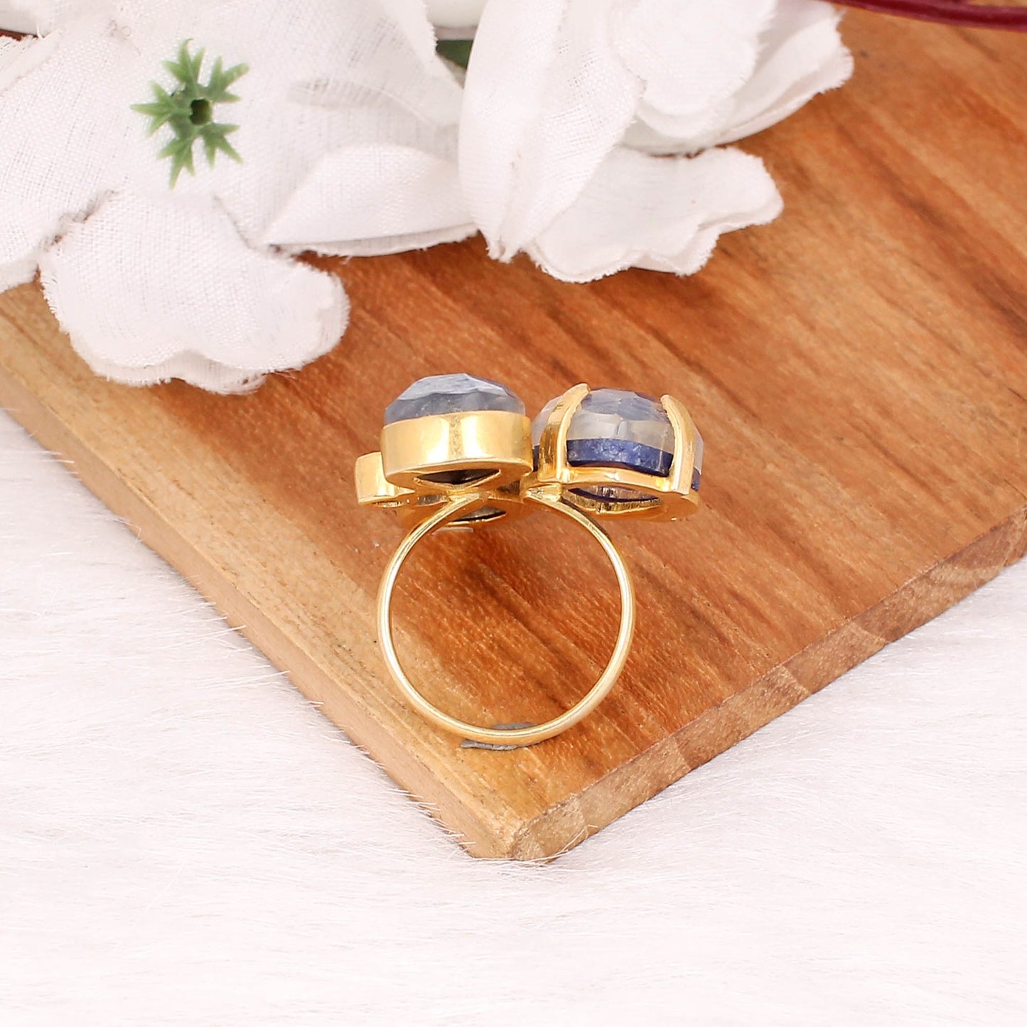 Sodalite & Crystal Doublet Gold Plated Brass Ring