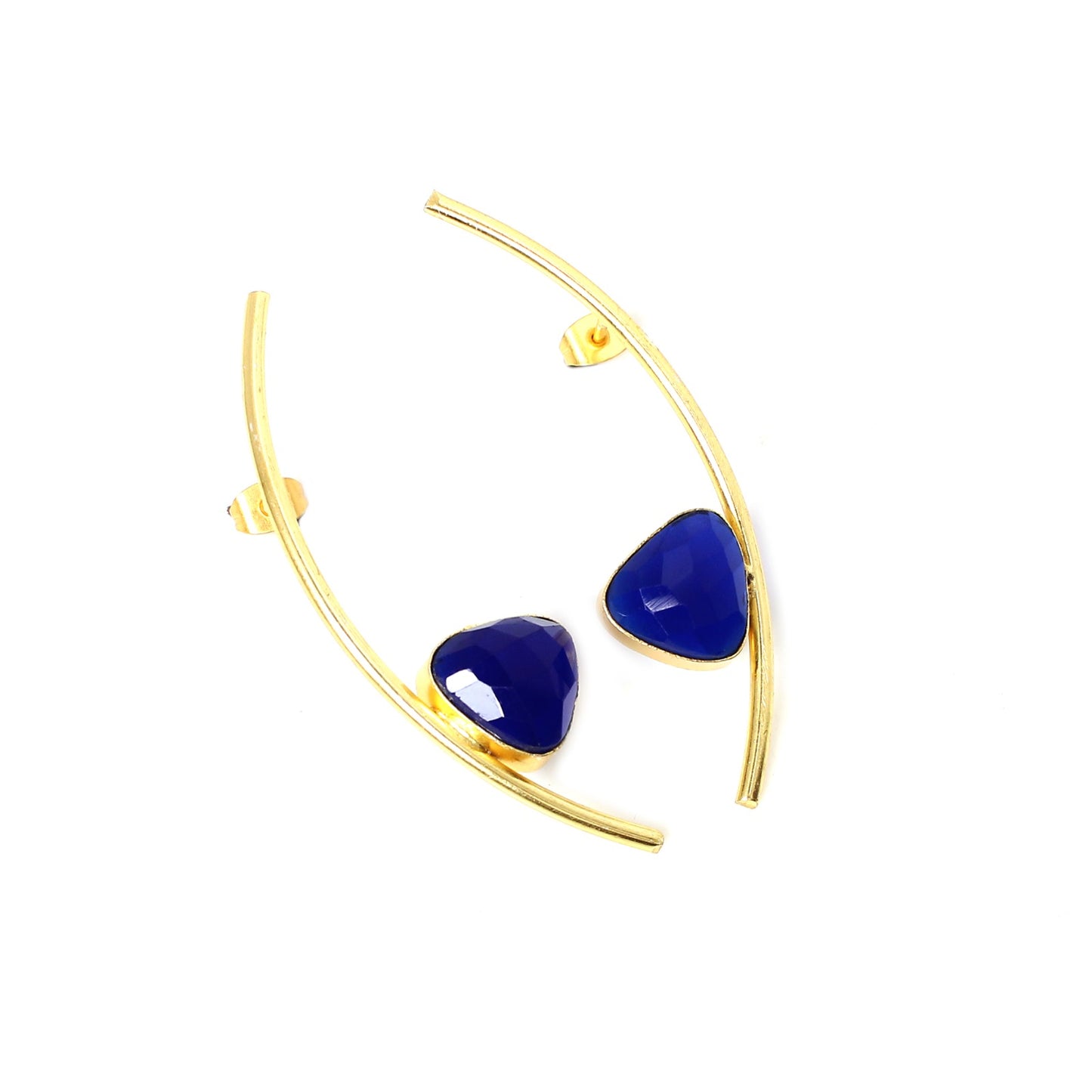 Ink Blue Hydro Gold Plated Brass Designer Stud Earrings