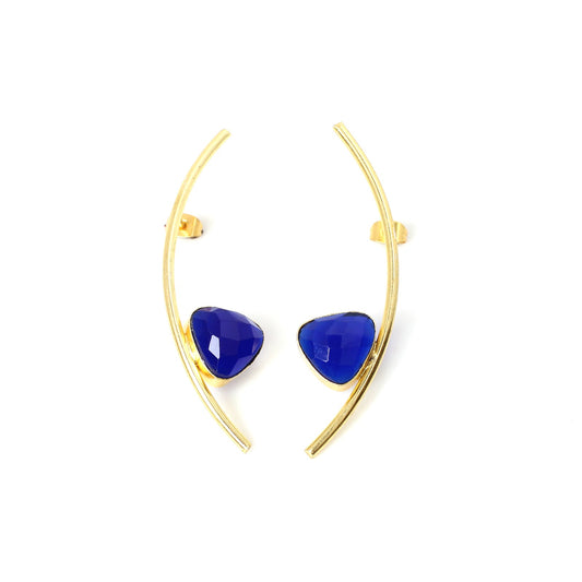 Ink Blue Hydro Gold Plated Brass Designer Stud Earrings