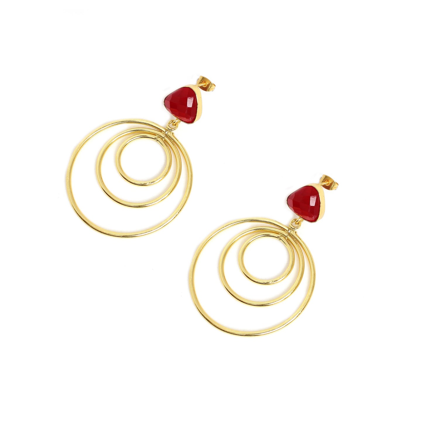 Garnet Hydro Gold Plated Brass Designer Stud Earrings