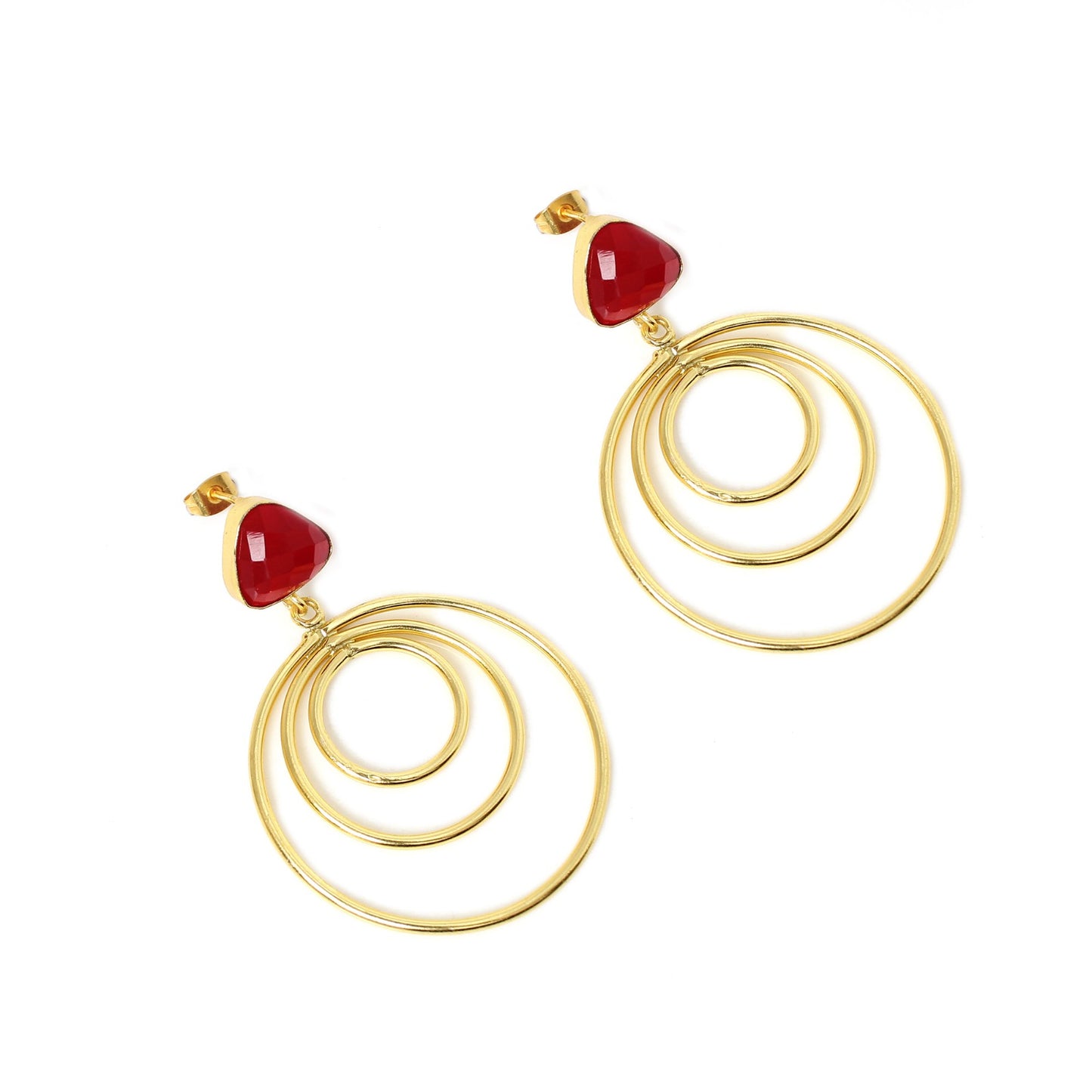 Garnet Hydro Gold Plated Brass Designer Stud Earrings