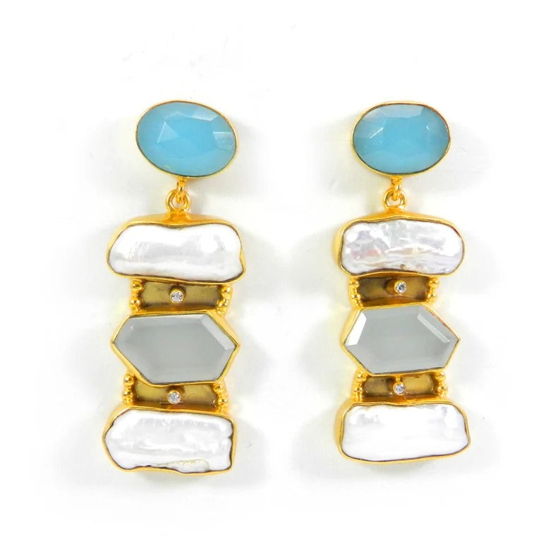 Multi Gemstone Gold Plated Brass Earrings