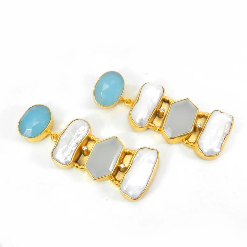 Multi Gemstone Gold Plated Brass Earrings