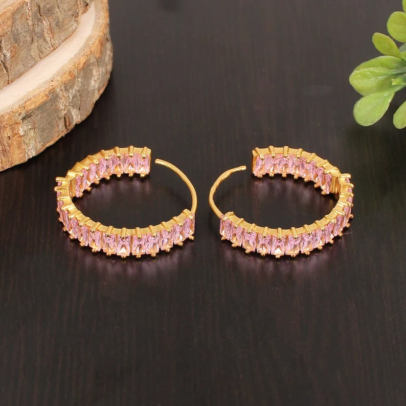 Pink Cz Stone 92.5 Solid Silver Earring