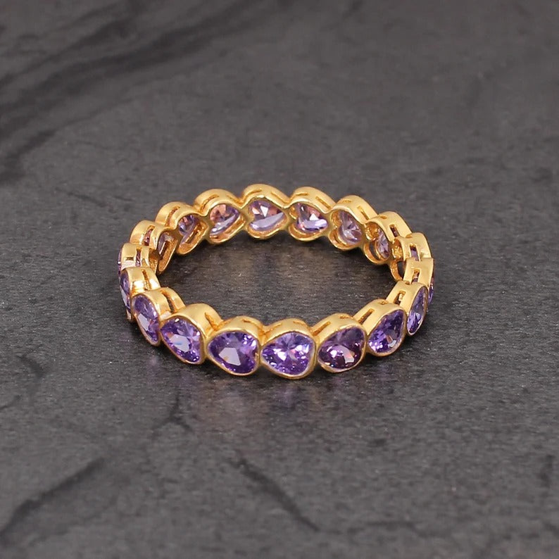 Purple Amethyst Hydro Gemstone Eternity Silver Ring