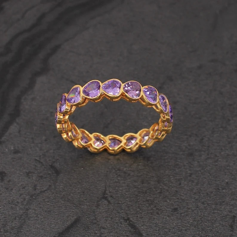 Purple Amethyst Hydro Gemstone Eternity Silver Ring