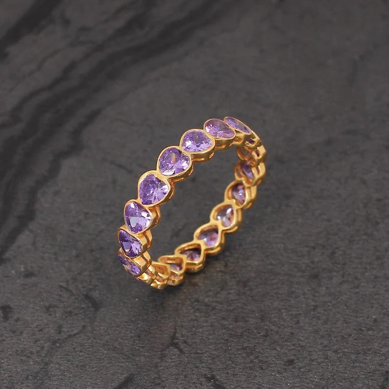 Purple Amethyst Hydro Gemstone Eternity Silver Ring