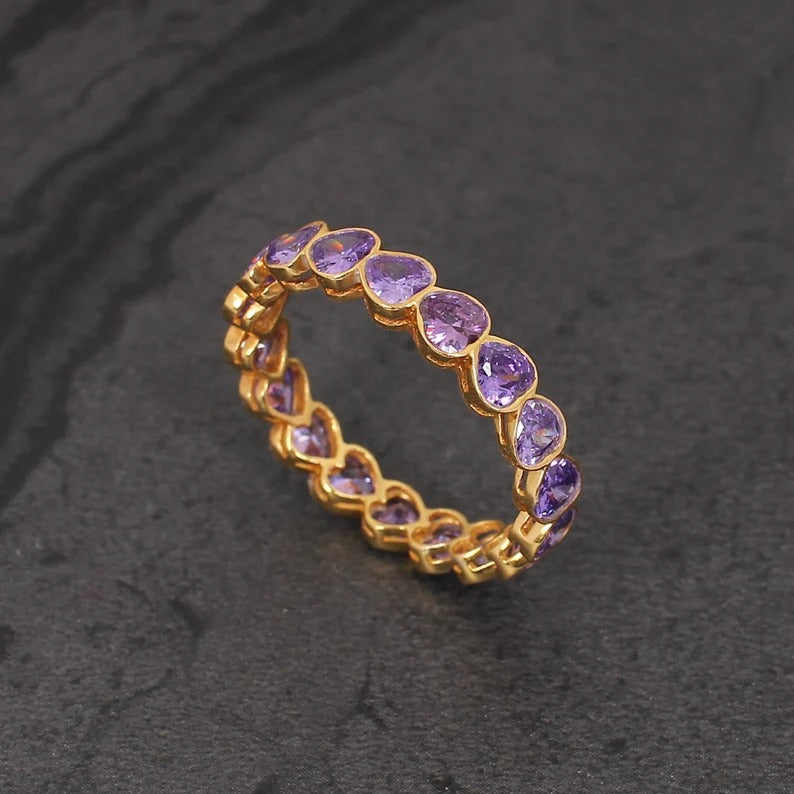 Purple Amethyst Hydro Gemstone Eternity Silver Ring