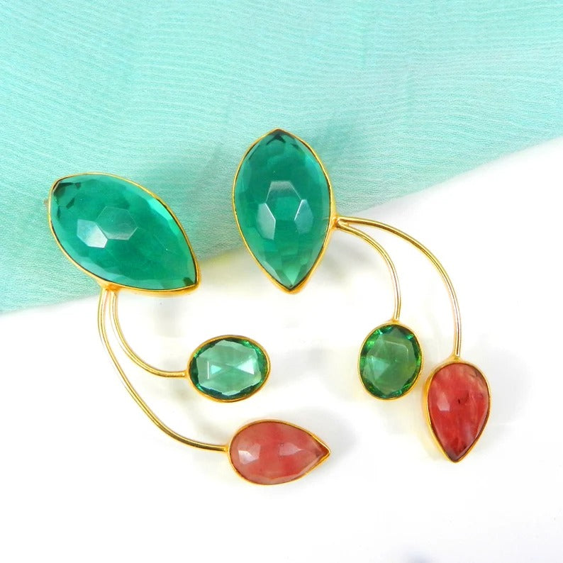 Apatite Gemstone Gold Plated Brass Earrings