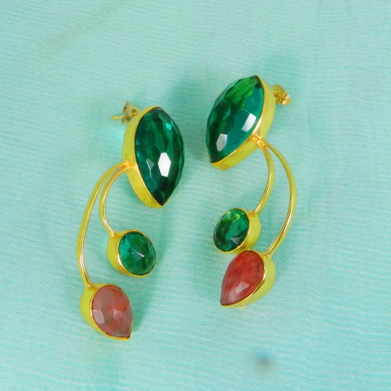 Apatite Gemstone Gold Plated Brass Earrings