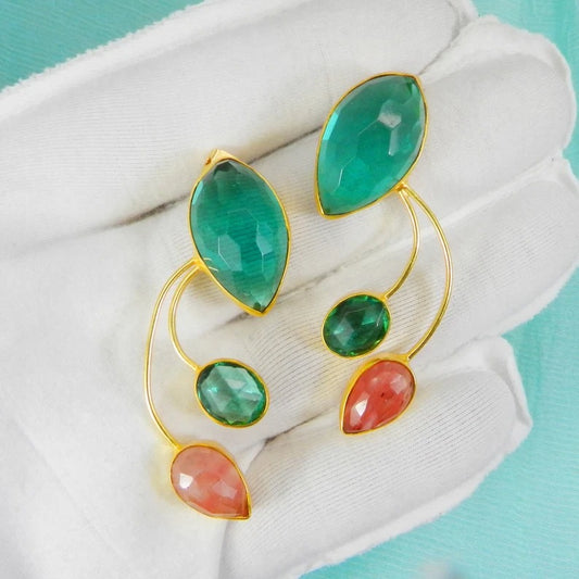 Apatite Gemstone Gold Plated Brass Earrings