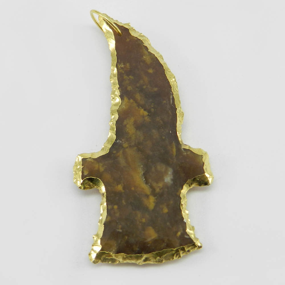 Agate Arrowhead Dagger Shape 60x30mm Gold Electroplated Pendant